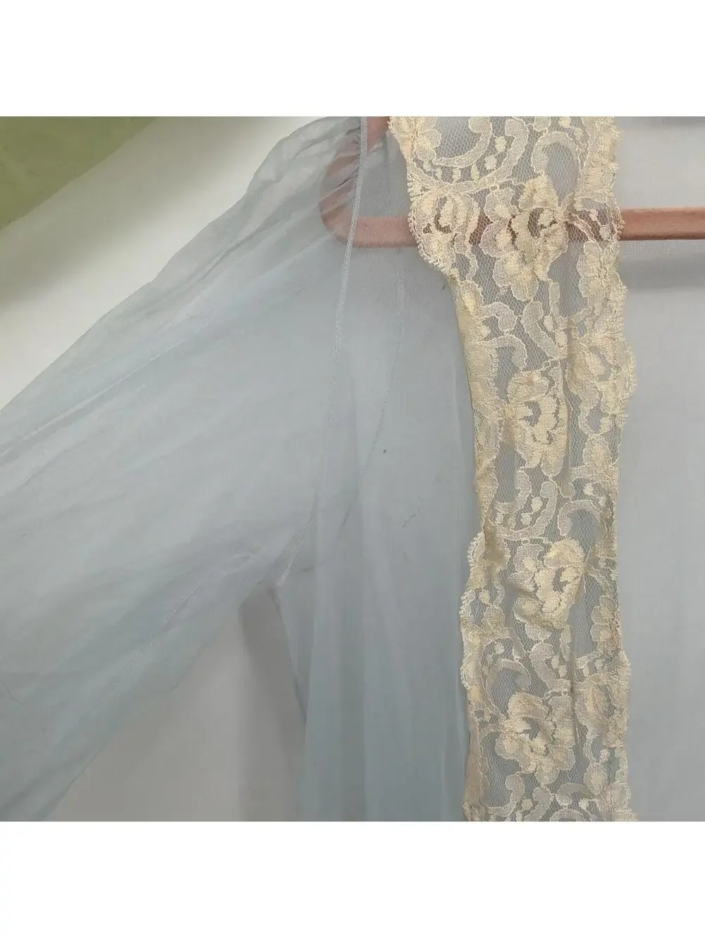 Vintage Blue Chiffon Lace Nightgown Movie Star Size M